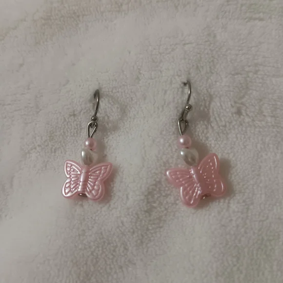 Delicate Pink Butterfly Earrings - Picture 2 of 5